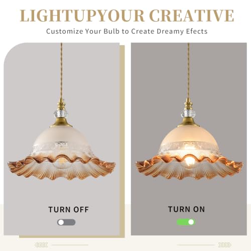 1 Pack Vintage Brushed Gold Crystal Amber Glass Pendant Light Fixture (Golden And Amber / 1-Light)