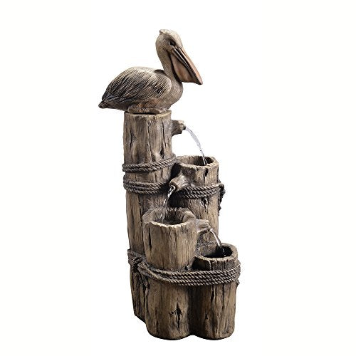 35.42" 4 Tier Pelican and Driftwood Pier Post Outdoor Cascading Water Fountain
