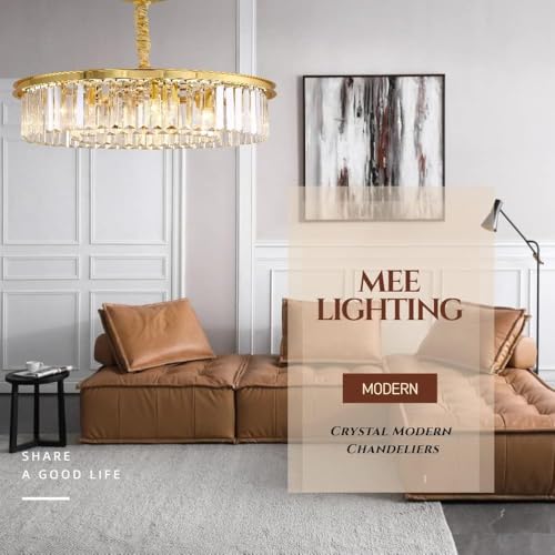 Gold Crystal Chandeliers Modern Contemporary Ceiling Lights Fixtures 33 inch Diameter Polished Gold 8 Lights