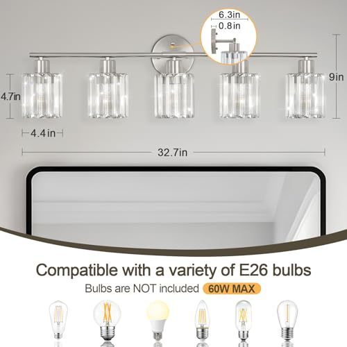 Modern Brushed Nickel Crystal Bathroom Light Fixtures