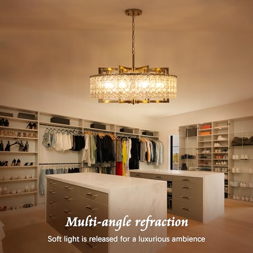 Crystal Gold Chandelier Lighting Fixture Luxury Glass Pendant 30"