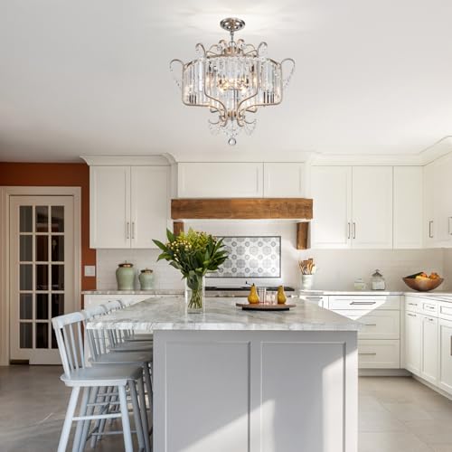 Modern Crystal Chandelier for Dining Room 24" Brushed Nickel Light Fixtures 6 (6 Count)