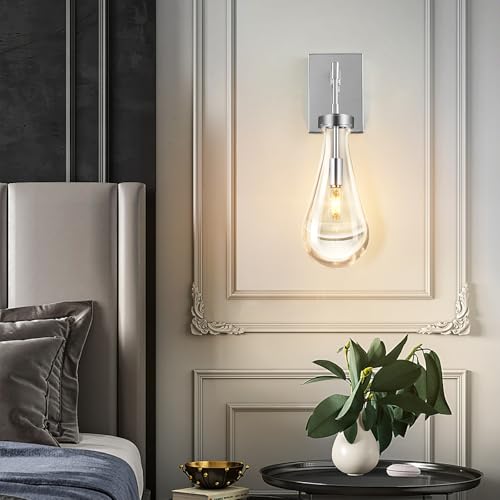Raindrop Wall Sconces Chrome Sconces Wall Decor Modern Wall Lighting Glass Bathroom Sconces Indoor Vanity Light Wall Lamp for Bedroom Living Room Stair