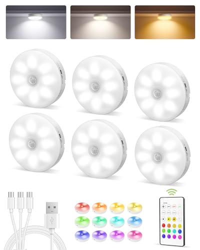 RGB Under Cabinet Puck Lights with Remote (6 Count)