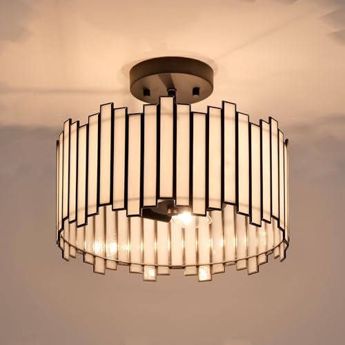 Black Ceiling Light Fixture in Drum Shape