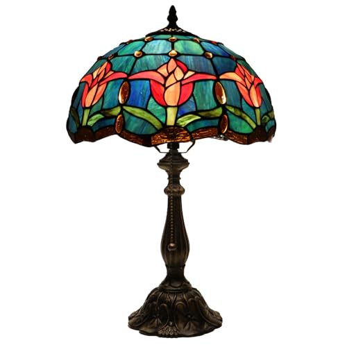 Tiffany Table Lamp Stained Glass Bedside Reading Light W12H19 inch