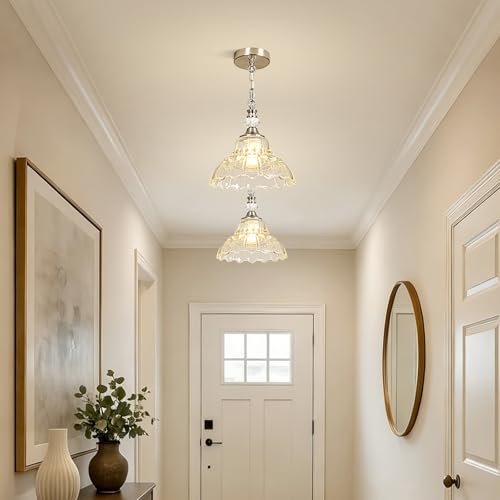 1 Piece Chandelier in Brushed Nickel Finish with White Flower (1-Light / Nickel and Chain Style)