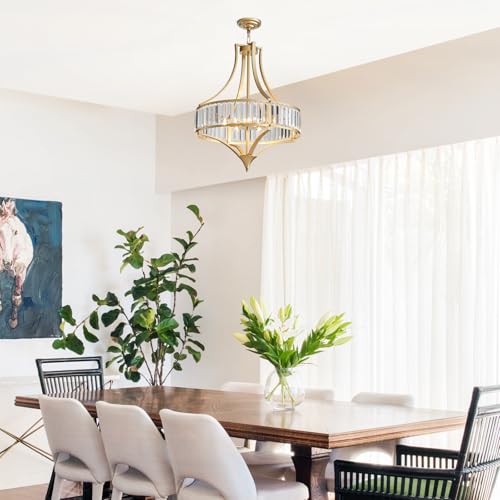 21.6" Gold Crystal Chandeliers Modern Vintage Chandelier with Round Metal Shade Art Deco 6 (6 Count)