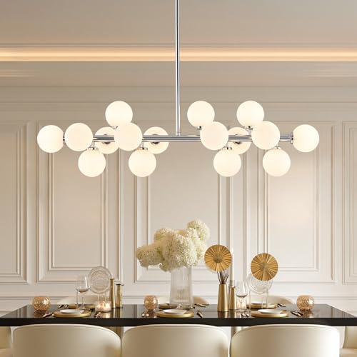 Mid Century Modern Glass Globe Sputnik Chandelier with White Bubble