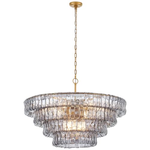 Dia 35.75 Inches Modern Smoke Gray Glass Chandelier for Dining Room