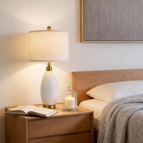 24" White Oval Ceramic Table Lamp Set of 2 (2 Count)