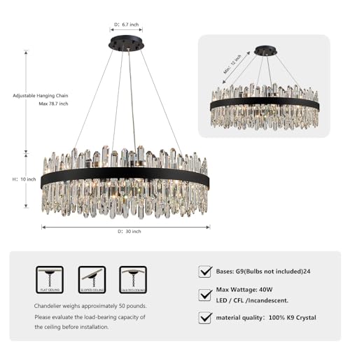 Black Modern Oval Crystal Chandelier