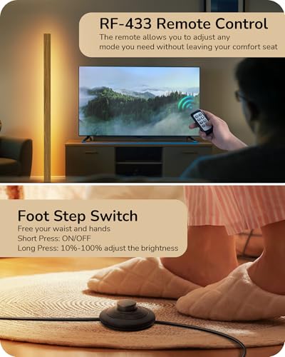 48.43" Wooden LED Corner Floor Lamp with Remote