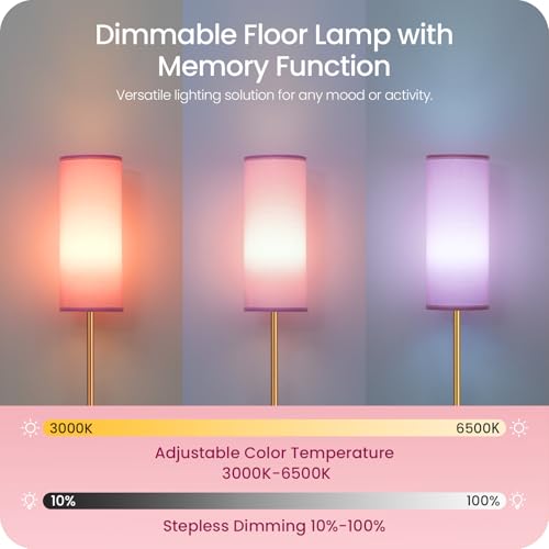 Dimmable Pink Floor Lamp for Living Room with Remote and Foot Switch