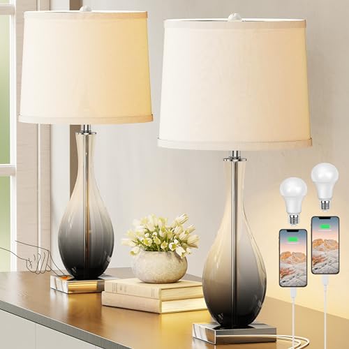 27" Glass Table Lamps with USB Ports (2 Count)