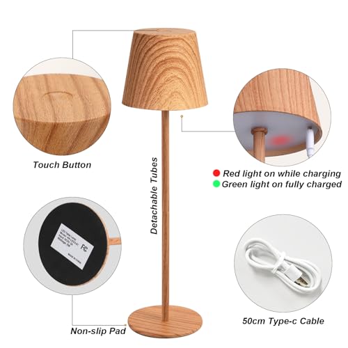 Wood Grain Cordless Table Lamp Rechargeable