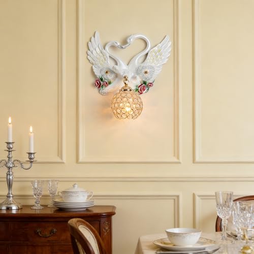 Large White Wall Sconces Crystal Glass Wall Mount Light Luxury Resin Floral Art Deco E26 Modern Wall Light Fixtures for Bedroom