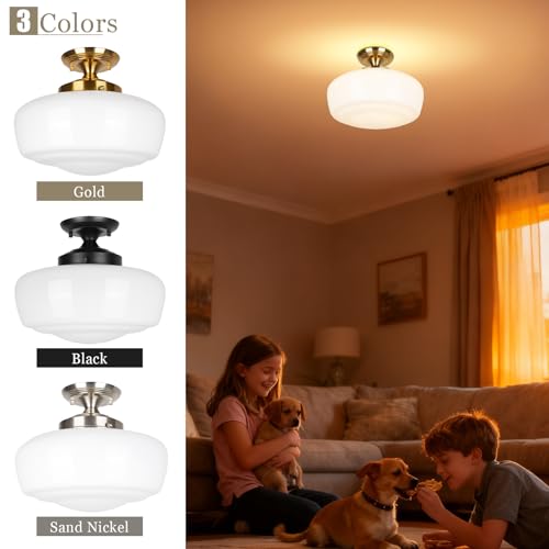 Large Schoolhouse Style Semi Flush Mount Ceiling Light Fixture