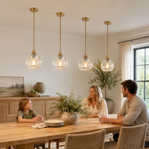 DSMJFU Gold Vintage Hammered Glass Pendant Lights Kitchen Island Set of 2 (2 Count)