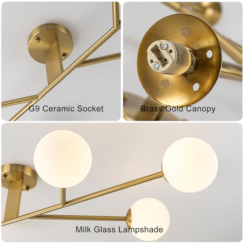 6 Light Gold Sputnik Semi Flush Mount Ceiling Light Chandeliers