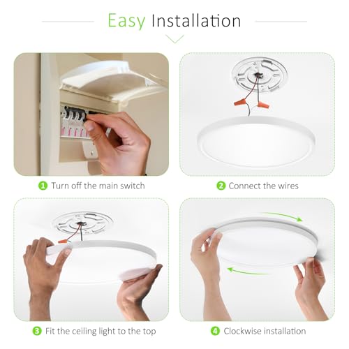 LED Flush Mount Ceiling Light 12in Thin 3CCT White Wired