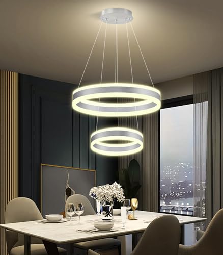 D7.8''+15.7'' Modern Ring Chandelier for Dining Room LED Dimmable Pendant Lighting for Living Room Foyer Bedroom Entryway 3000K