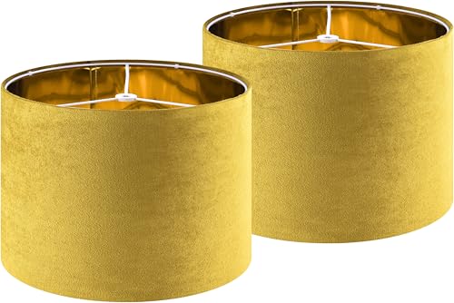 Set of 2 Large Drum Yellow Velvet Lamp Shade 16"x16"x10" (2 Count)