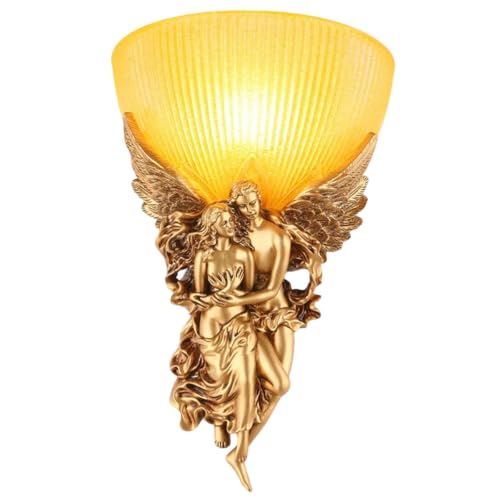 Antique Wall Sconce Light Vintage Sconces with Frosted Glass Shade Gold Angel Shape Design Mid Century Modern Wall Light Unique Resin Finish Indoor Deco Lighting for Living Room Bedroom