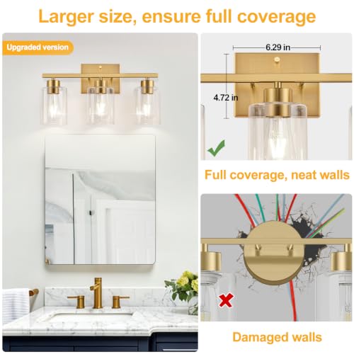 3 Light Brushed Gold Bathroom Vanity Light