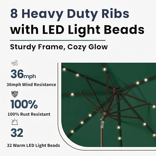 10FT Solar Umbrella 32 LED Lighted Patio Umbrella Table Market Umbrella w