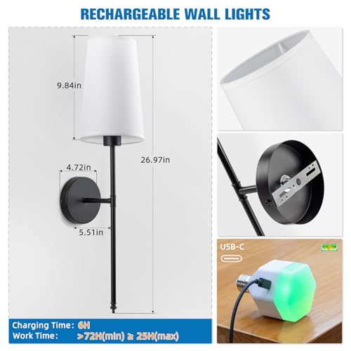 Black Battery Operated Wall Sconce Set of 2 (2 Count)