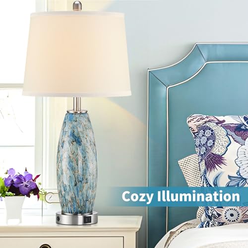 29" Tall Coastal Glass Table Lamps Set of 2 for Bedroom Living Room (2 Count)