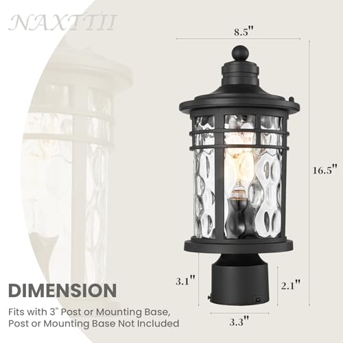 Outdoor Post Lighting Fixtures Pole Lantern Waterproof Aluminum Housing with Water Ripple Glass 16.5 Inch Height Large Size Pillar Light Outdoor for Garden Patio Pathway E26 Socket