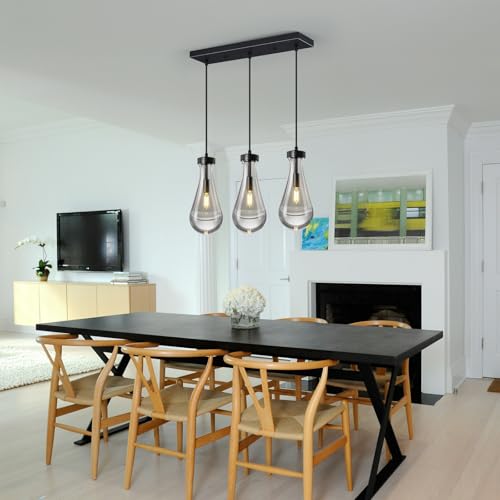 Raindrop Pendant Lights Kitchen Island Teardrop Black Hanging Light Fixtures Clear Solid Glass Pendant Light Modern Chandeliers for Dining Room Porch Corridor Living Room