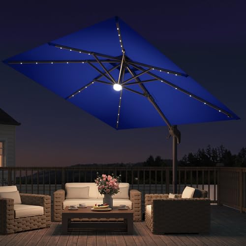 9x9 FT Cantilever Offset Patio Umbrella with Lights & Base