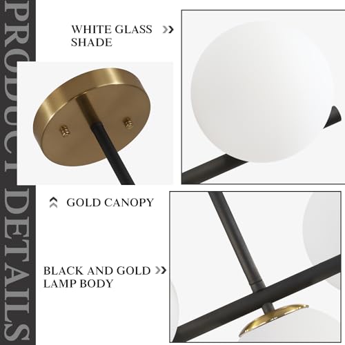 43.3" Black Gold Linear Glass Globe Sputnik Chandelier for Dining Room