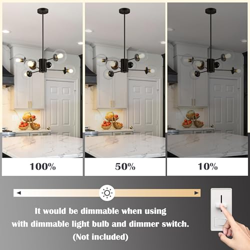 6 Light Globe Sputnik Chandelier Modern Black Sputnik Chandelier Mid Century Pendant Light Matte Black Finished with Clear Globe Glass Lampshade Chandeliers for Dining Room Kitchen
