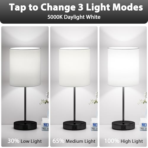 White Black Touch Lamps for Bedroom Set of 2 (2 Count)