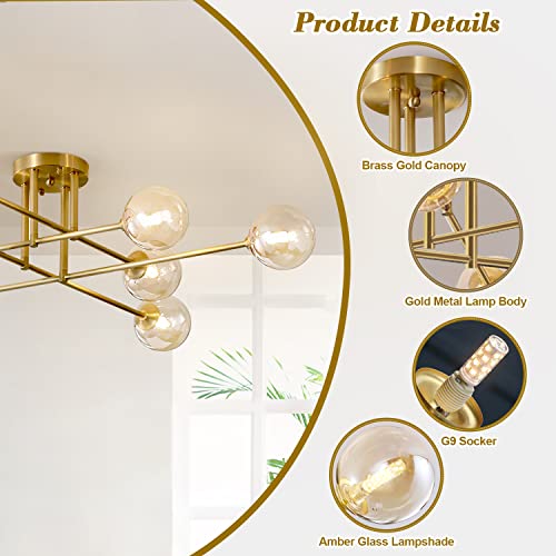 Gold Mid Century Modern Sputnik Flush Mount Ceiling Light 8