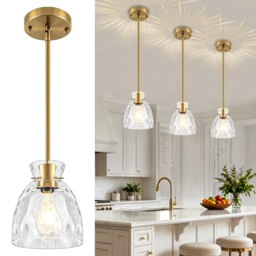 Modern Brushed Gold Pendant Lights Kitchen Island 1 Pack 5.9" Hanging Light