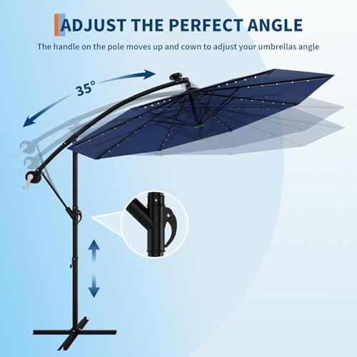 10FT Solar Lights Offset Patio Umbrella with Cross Base