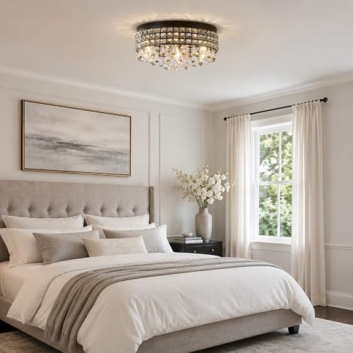 Small Crystal Flush Ceiling Light (Classic Black)
