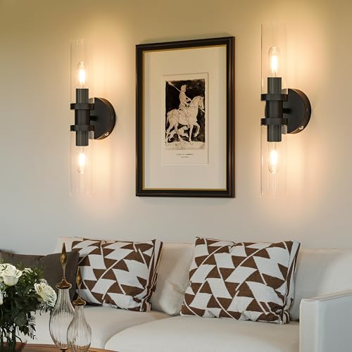Black Wireless Battery Operated Wall Sconce with Remote Control (2 Count)