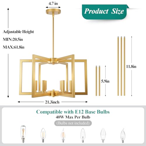 20" 62" Height Adjustable Gold Kitchen Chandelier for Dining Room