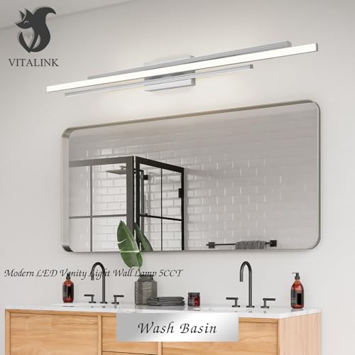 48 Inches Long Nickel LED Modern Bathroom Vanity Light Fixtures 25W Dimmable 5CCT Vanity Light Bar Over Mirror 3