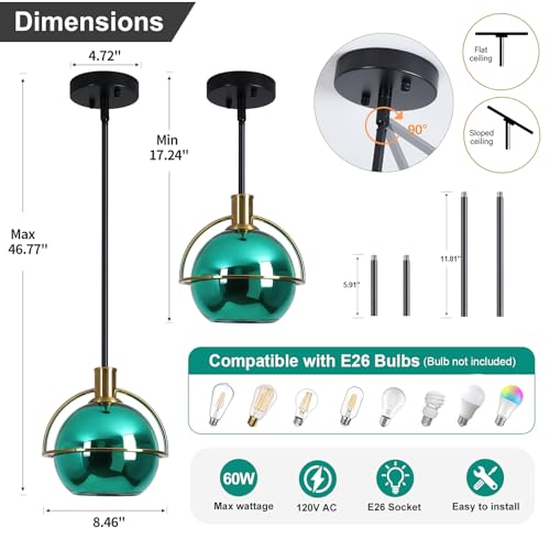 2 Pack Modern Green Glass Pendant Light (2 Count)