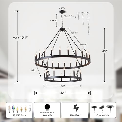 48" Black Wagon Wheel Chandelier 2