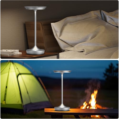 LED Cordless Table Lamp 6000mAh Rechargeable Battery Outdoor Light Silver