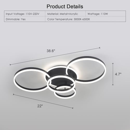 4 Rings Modern LED Chandelier with Remote Semi