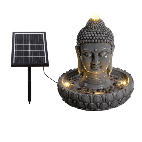 Solar Powered Buddha Statue Water Fountain Outdoor